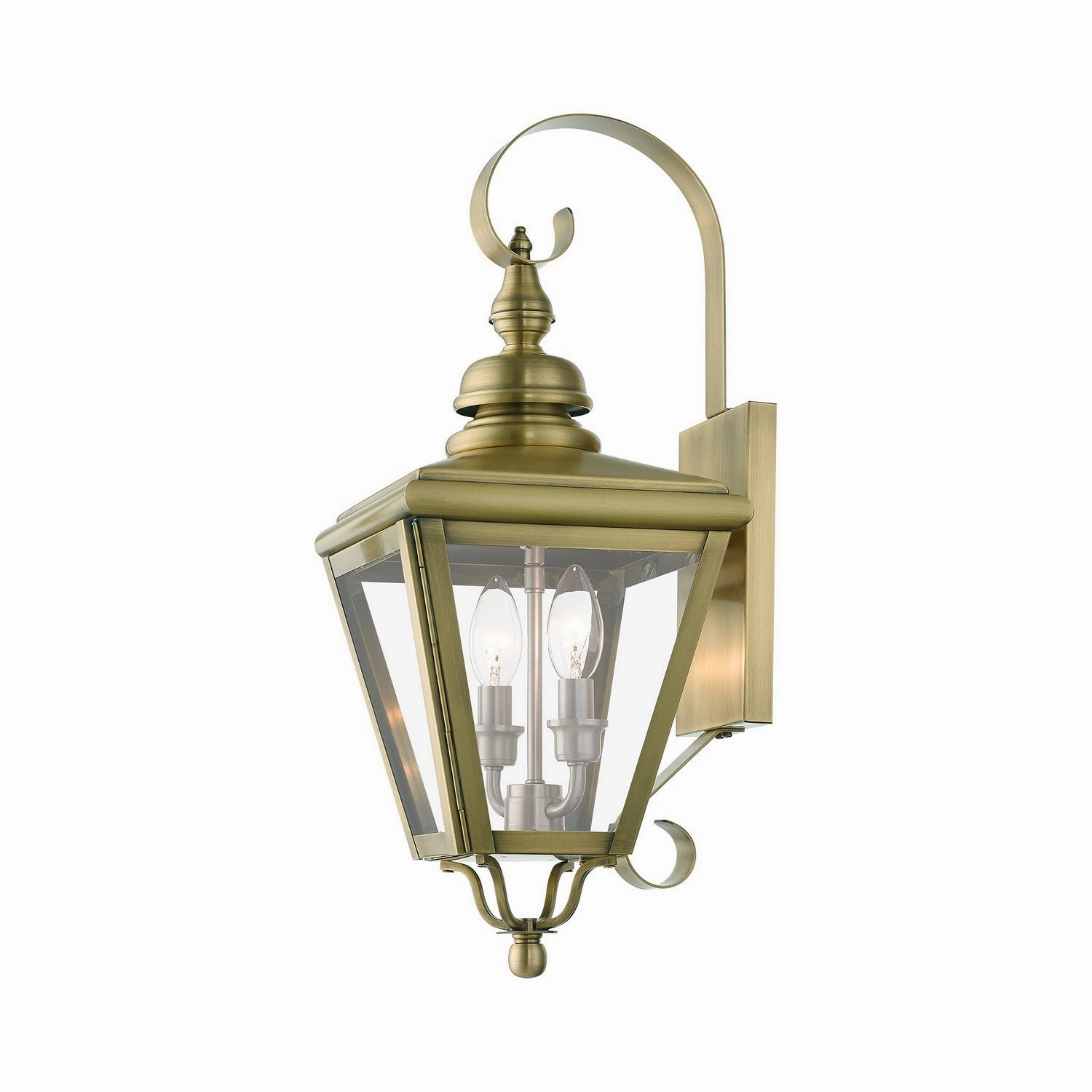 Adams Two Light Outdoor Wall Lantern Antique Brass with Brushed Nickel