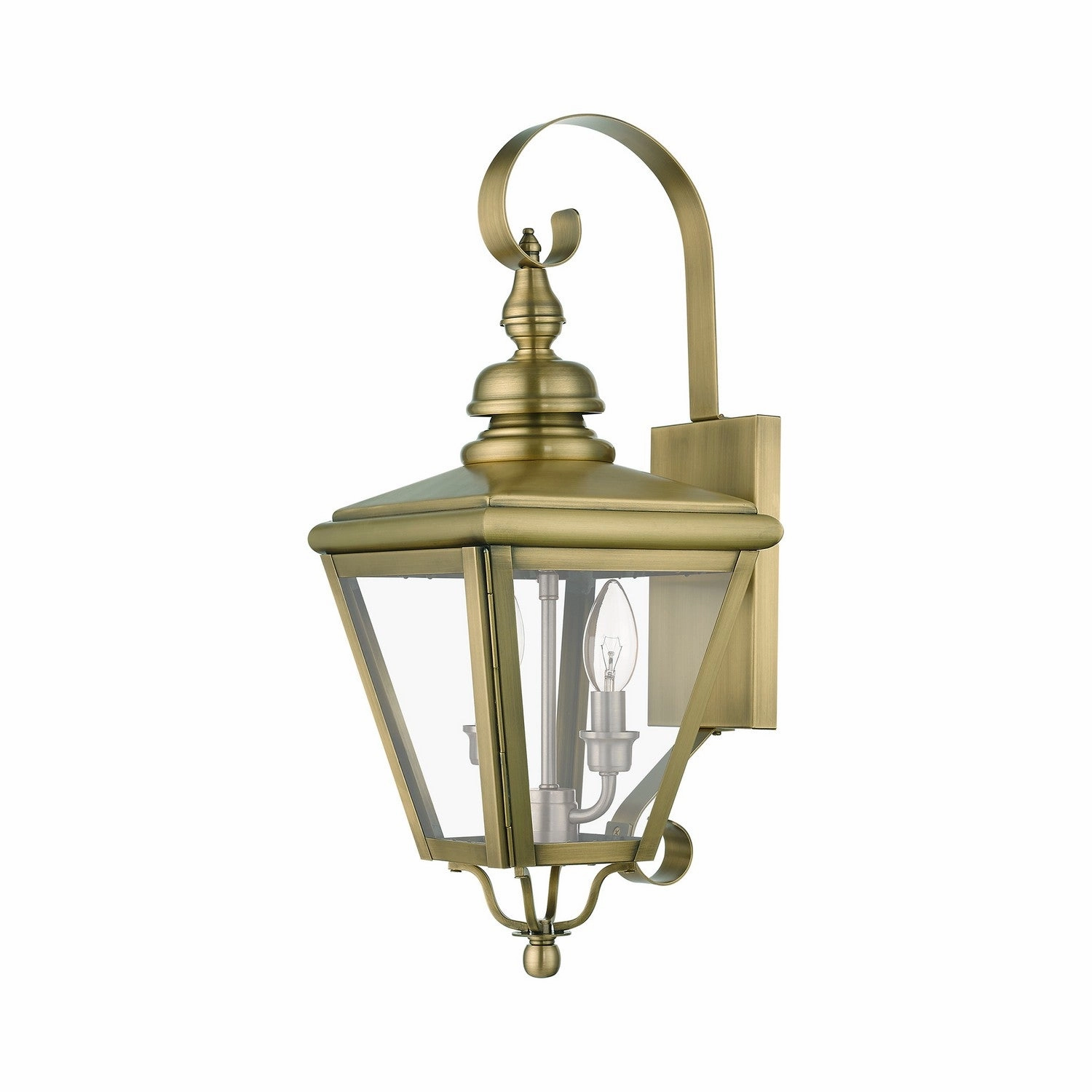 Adams Two Light Outdoor Wall Lantern Antique Brass with Brushed Nickel