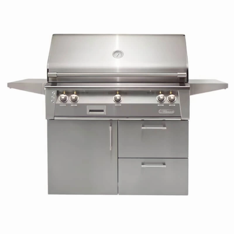 Alfresco ALXE 42-Inch Gas Grill on Deluxe Cart With Sear Burner And Rotisserie compact BBQ grill for small spaces