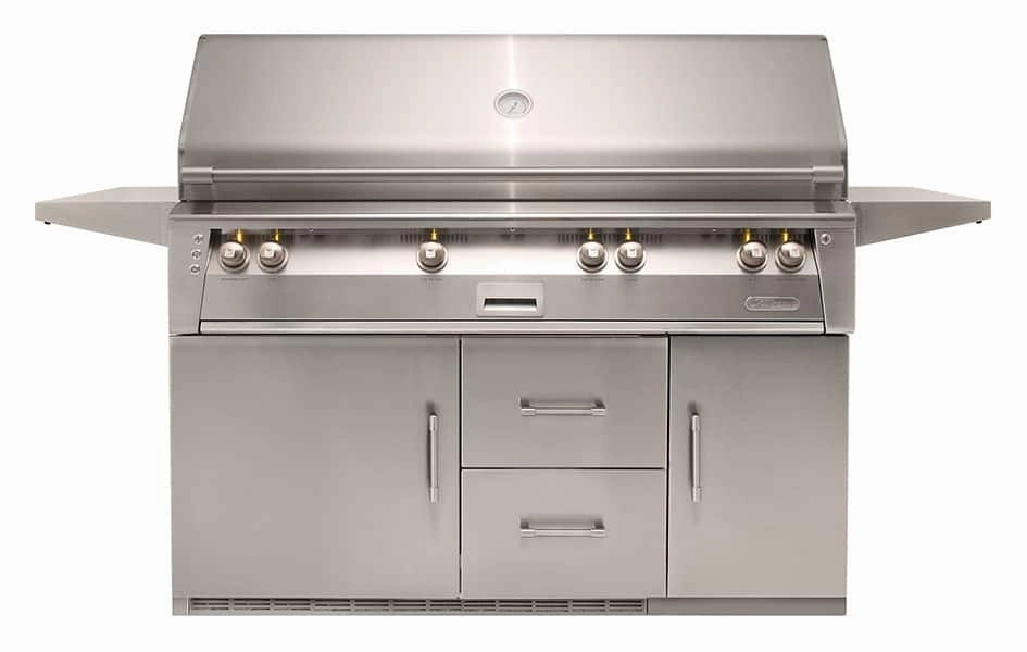 Alfresco ALXE 56-Inch Freestanding Gas All Grill On Refrigerated Cart ALXE-56BFGR compact BBQ grill for small spaces