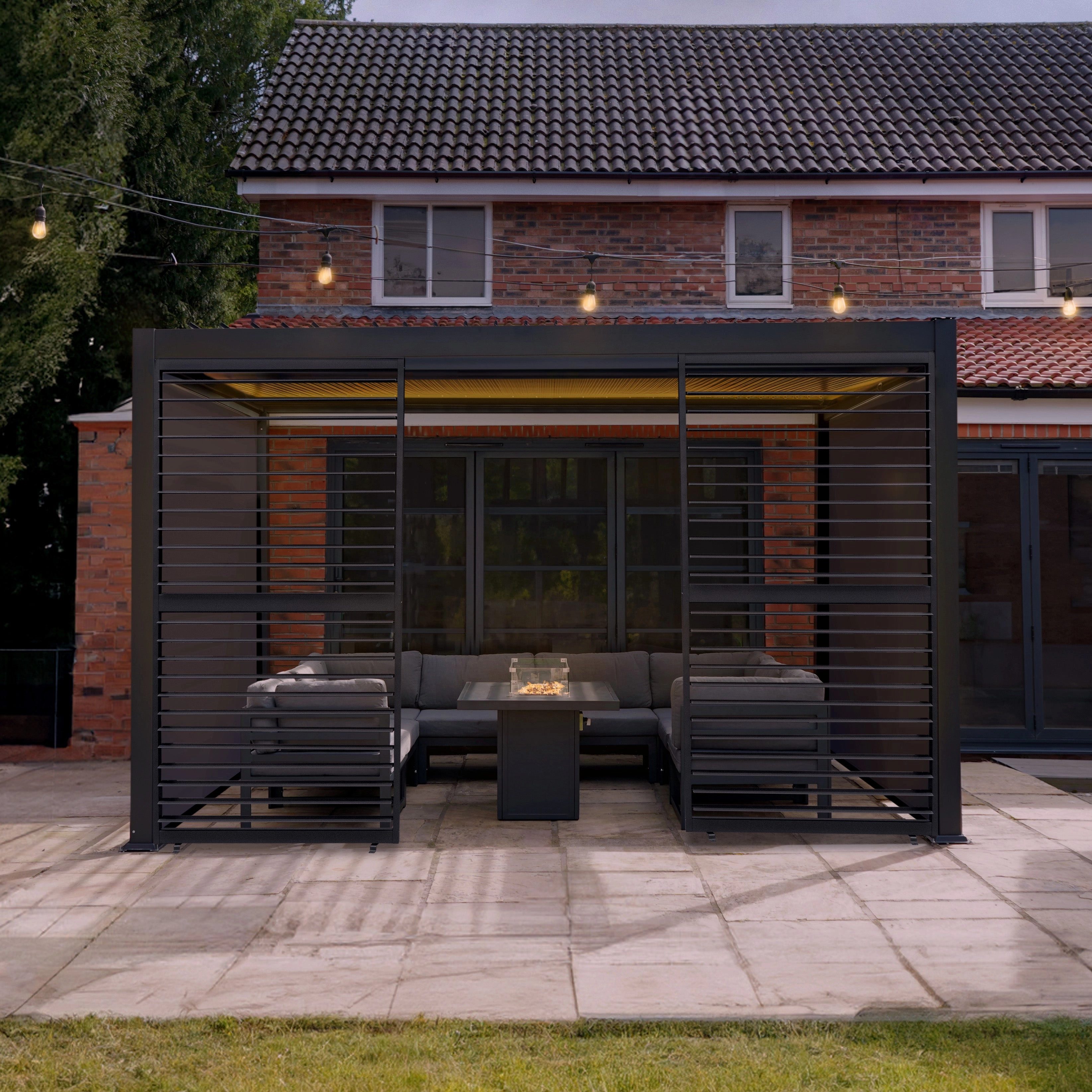 Aluminium Pergola With Anthracite Blinds, 2 x Side Panels & LED Lights - 3m x 4m