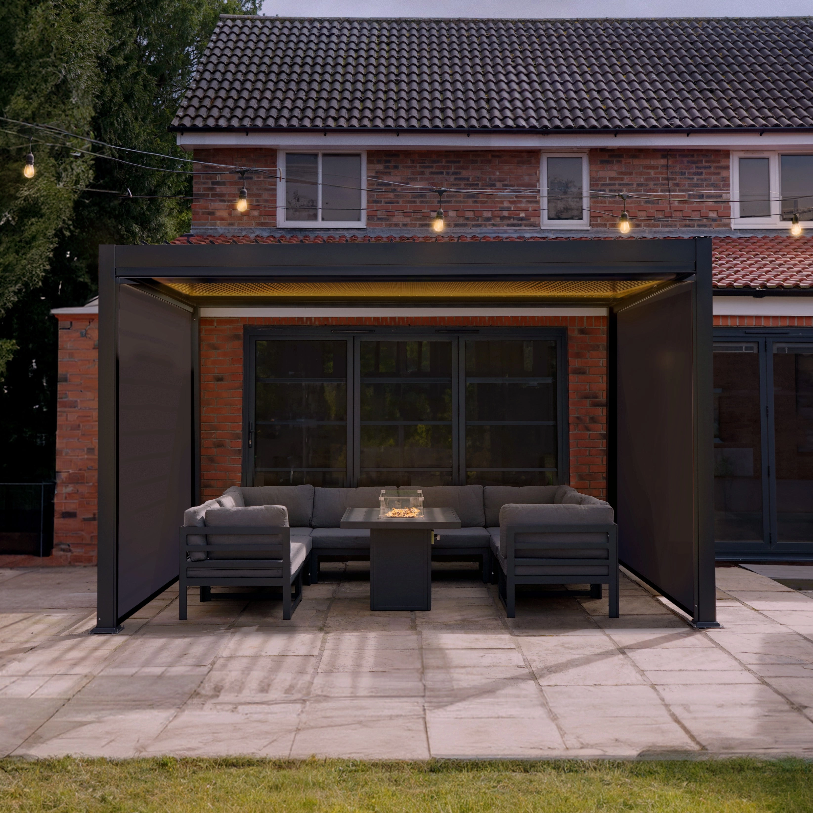 Aluminium Pergola With Anthracite Blinds & LED Lights - 3m x 3m