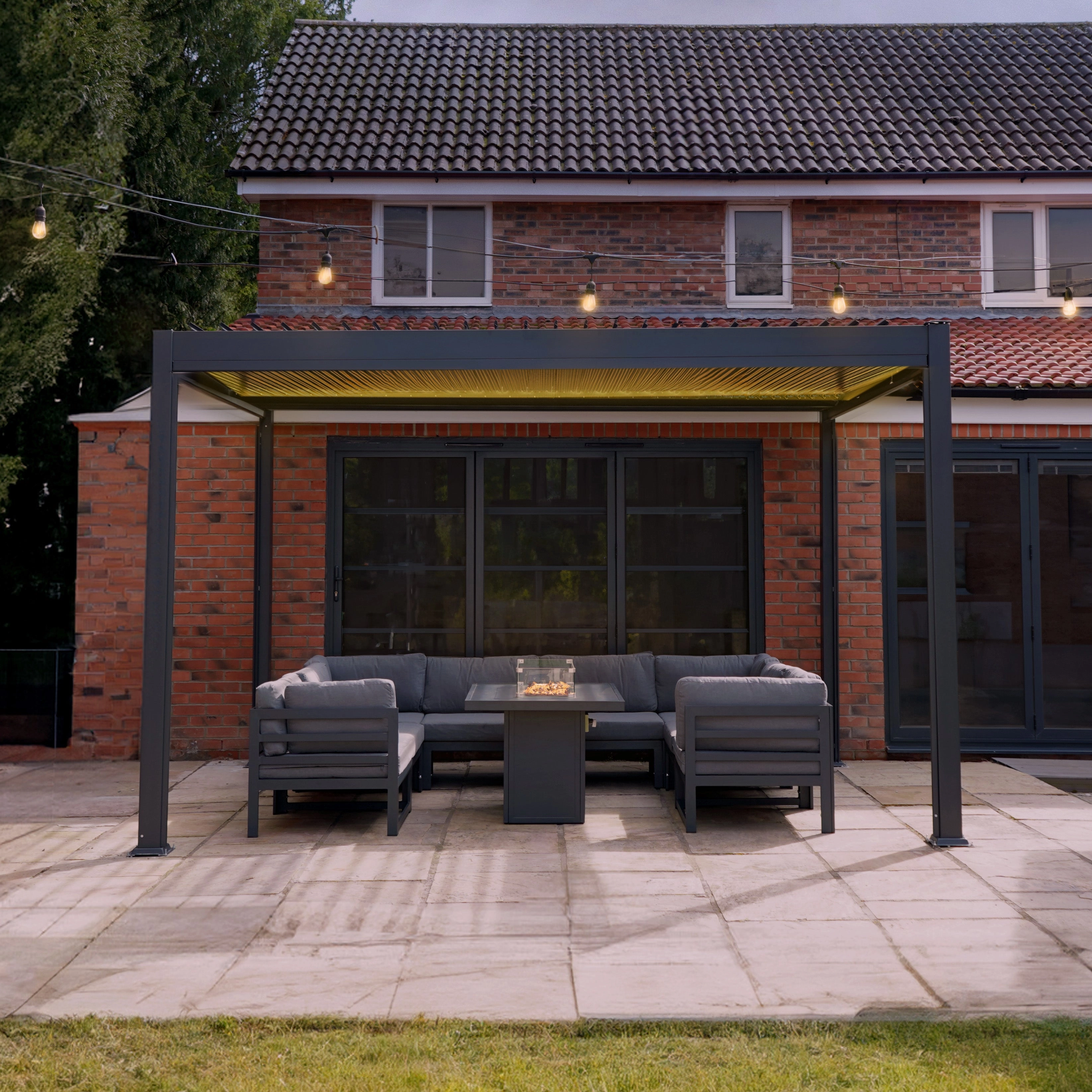 Anthracite Aluminium Pergola With LED Lights - 3m x 4m