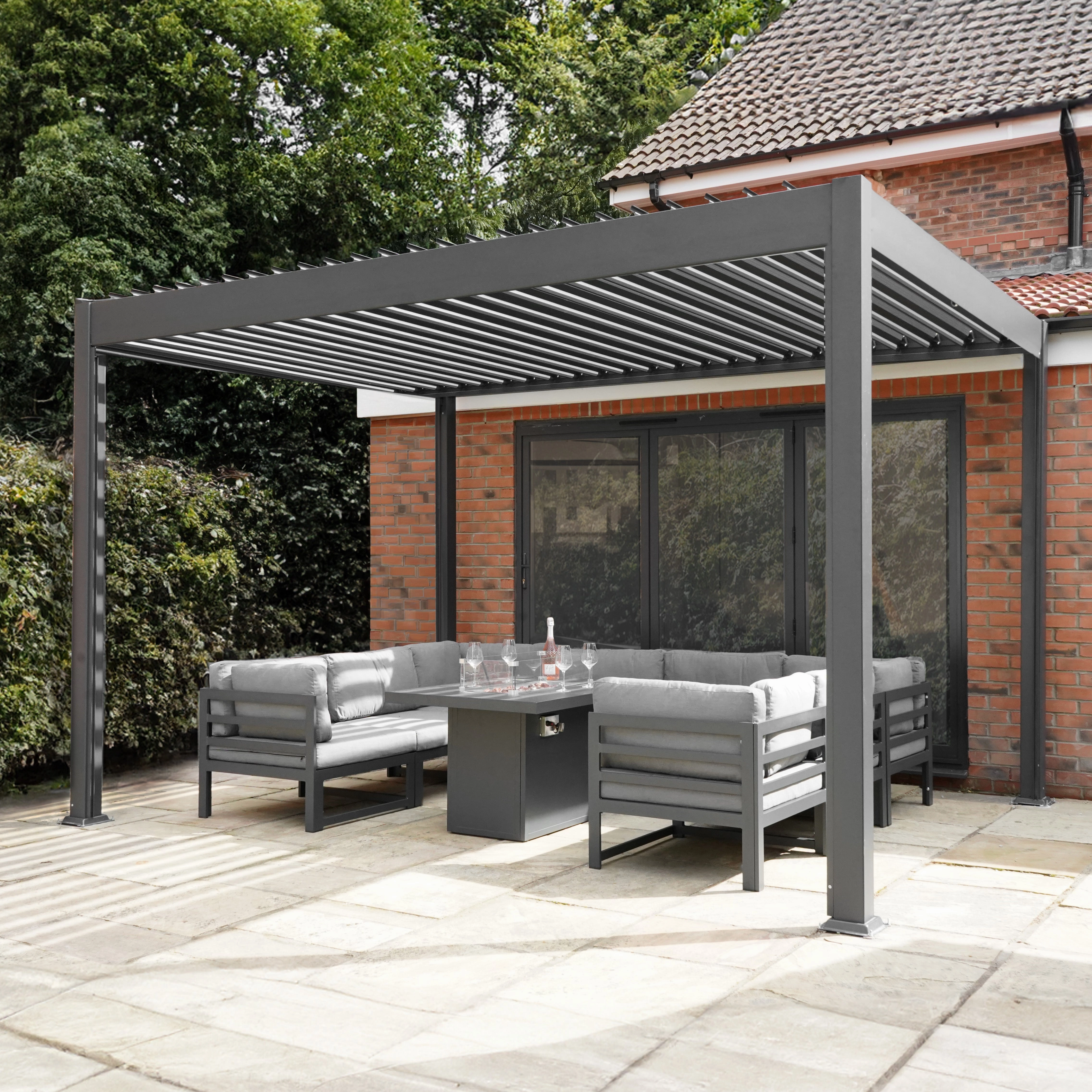 Anthracite Aluminium Pergola With LED Lights - 3m x 4m
