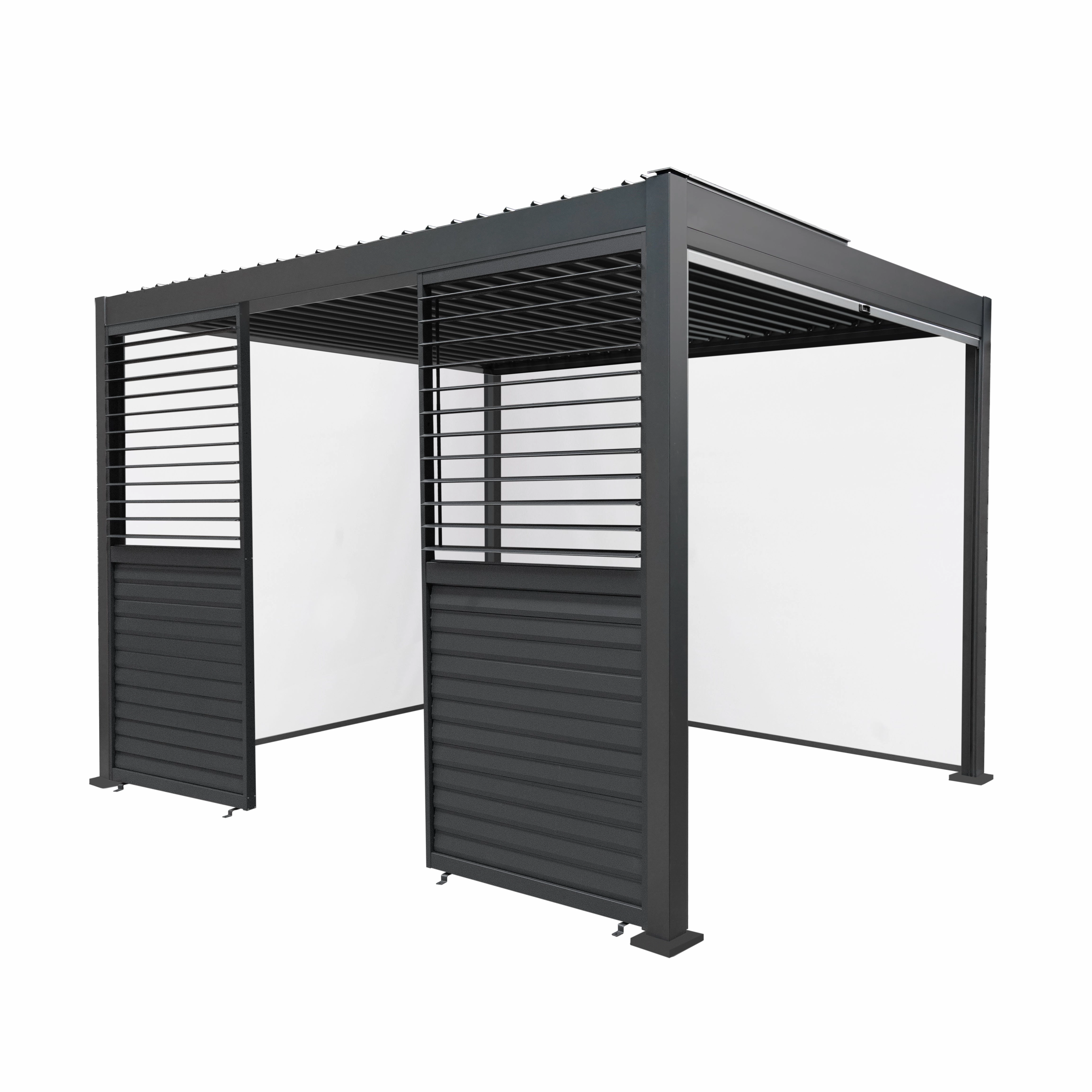 Anthracite Aluminium Pergola With White Blinds & 2 Shutter Panels - 3m x 3moutdoor patio furniture set