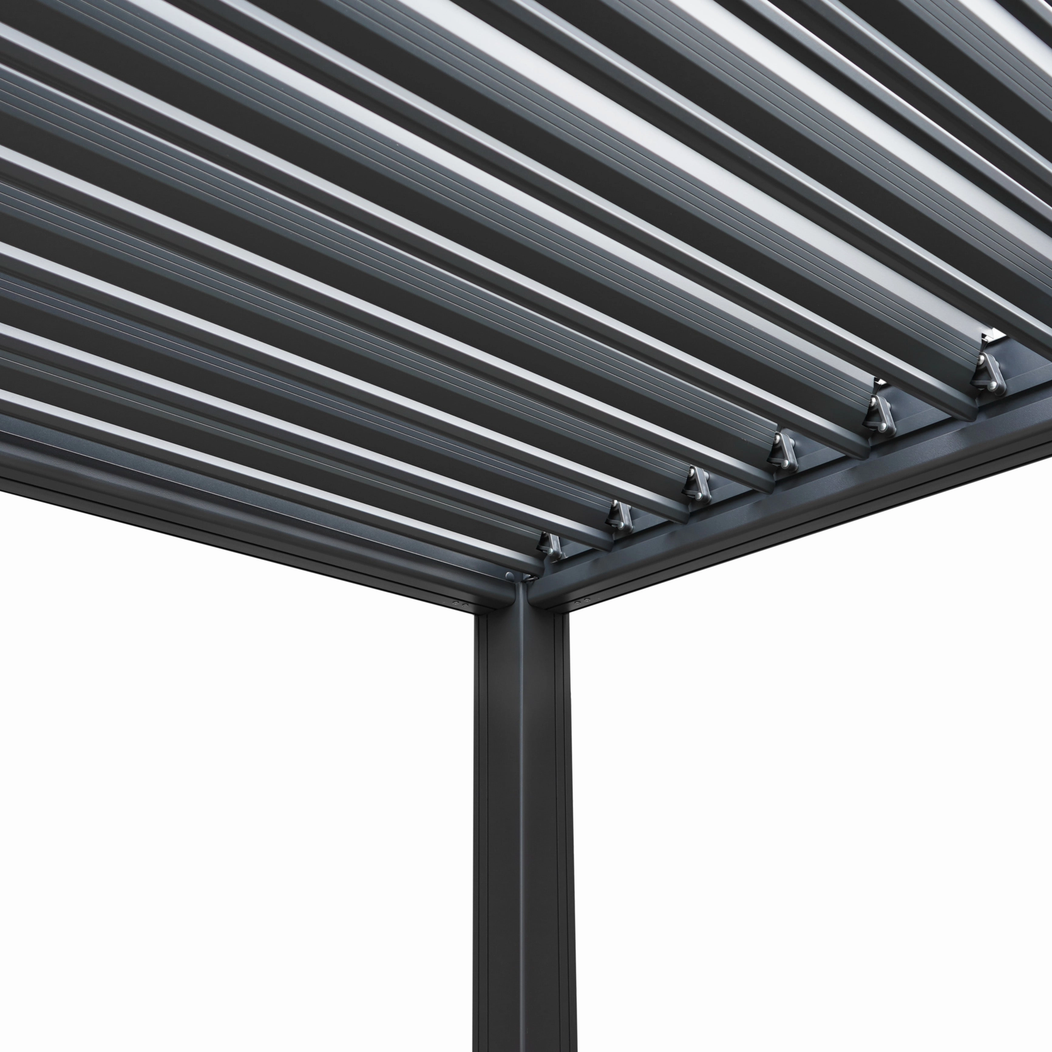 Anthracite Aluminium Pergola With White Blinds & 2 Shutter Panels - 3m x 3m