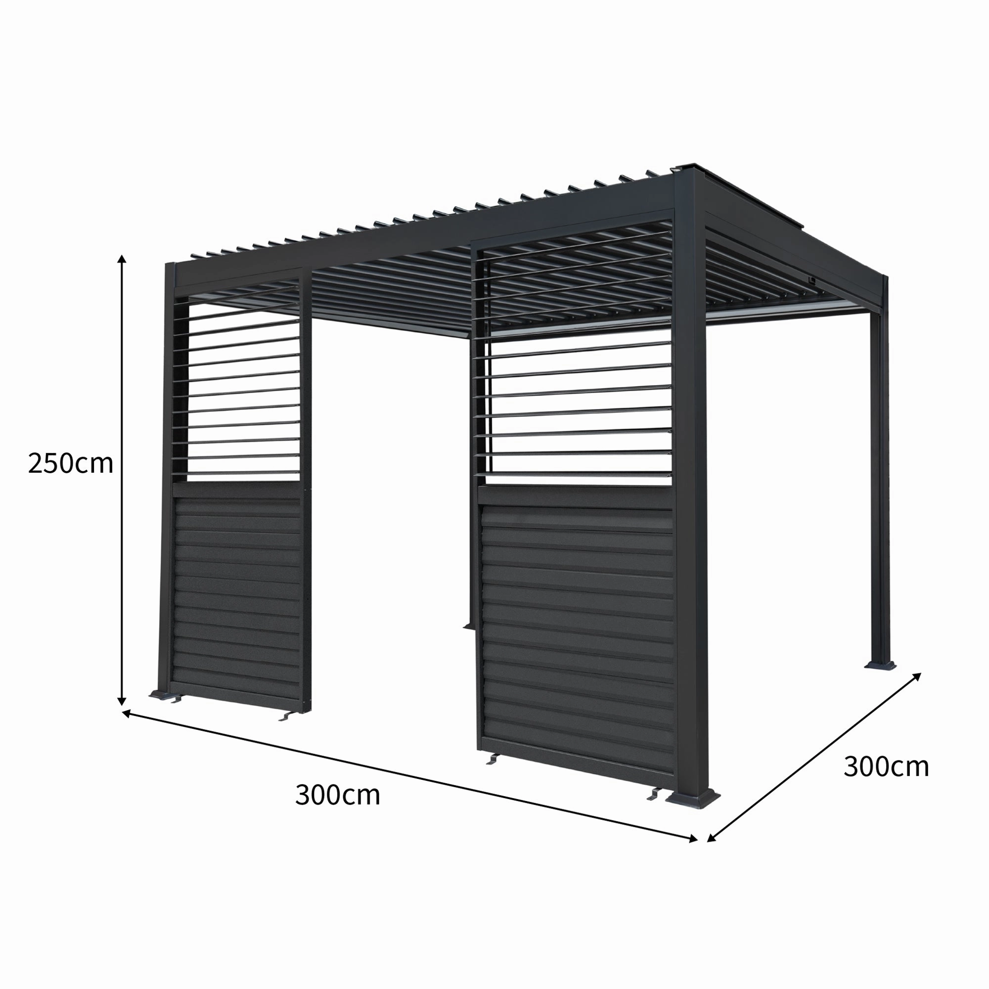 Anthracite Aluminium Pergola With White Blinds & 2 Shutter Panels - 3m x 3m