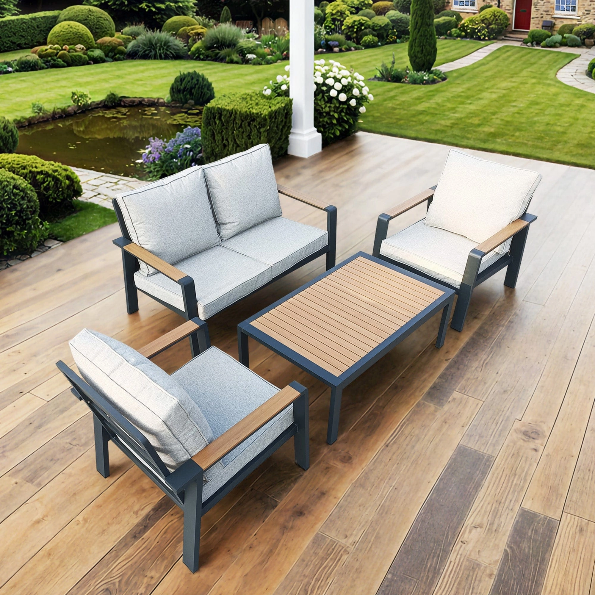 Antigua - 2 Seat Sofa Set In Grey Aluminium With Wood Effect
