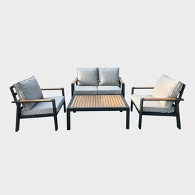 Antigua - 2 Seat Sofa Set In Grey Aluminium With Wood Effectaluminum alloy outdoor sofa set