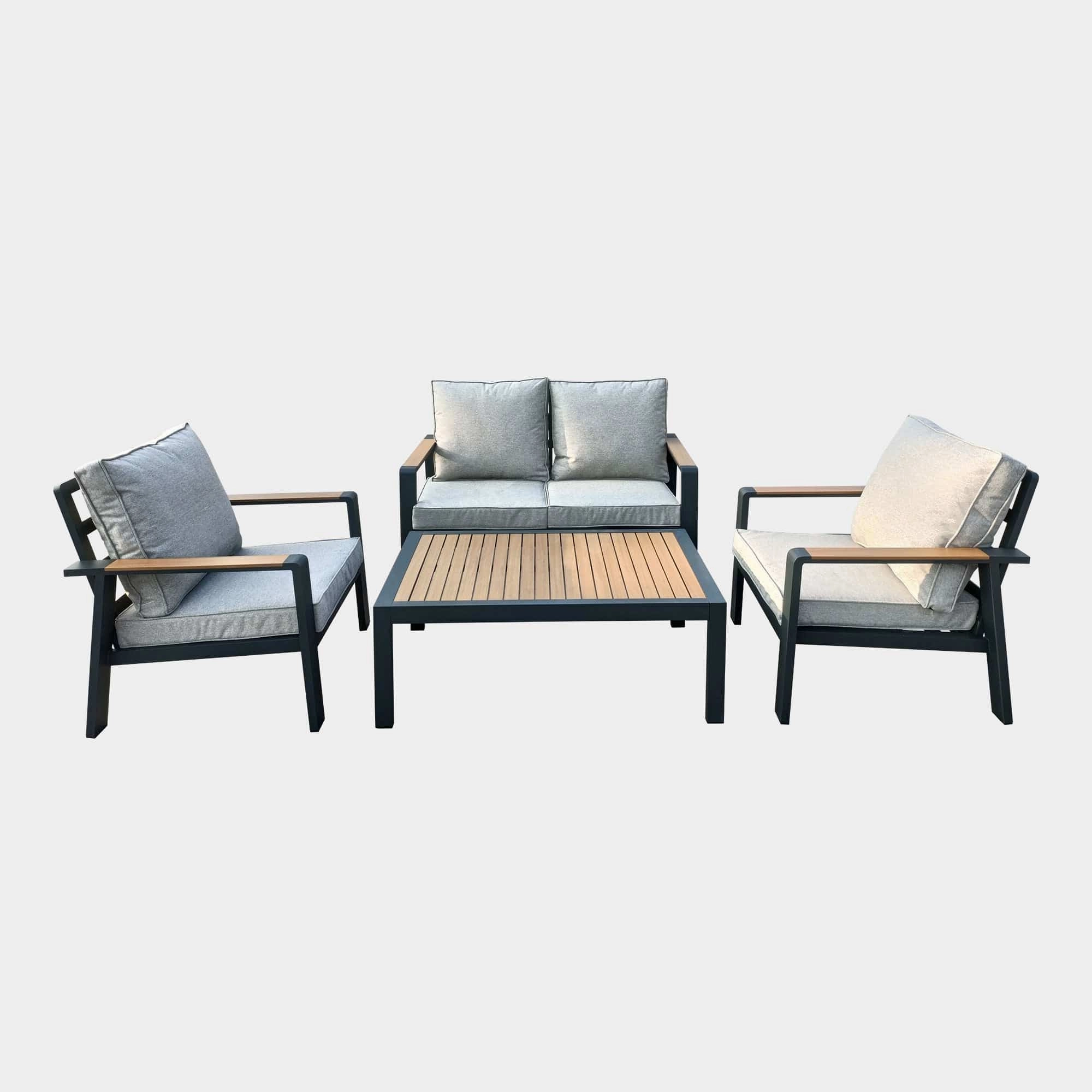 Antigua - 2 Seat Sofa Set In Grey Aluminium With Wood Effectaluminum alloy outdoor sofa set