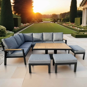 Antigua - Corner Dining Set With Rising Table In Grey Aluminium With Wood Effectaluminum alloy outdoor sofa set