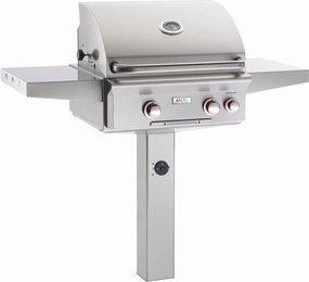 AOG  American Outdoor Grill T Series 24" In-Ground Post Mount Grill stainless steel BBQ grill with side table