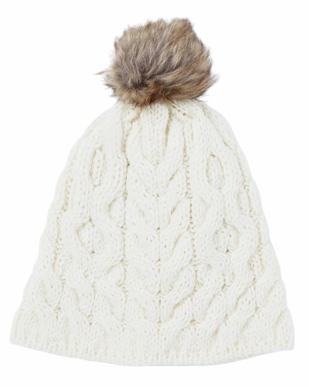 Aran Knitted Faux Fur Bobble Hat Today Only Discount Limited Edition Offer