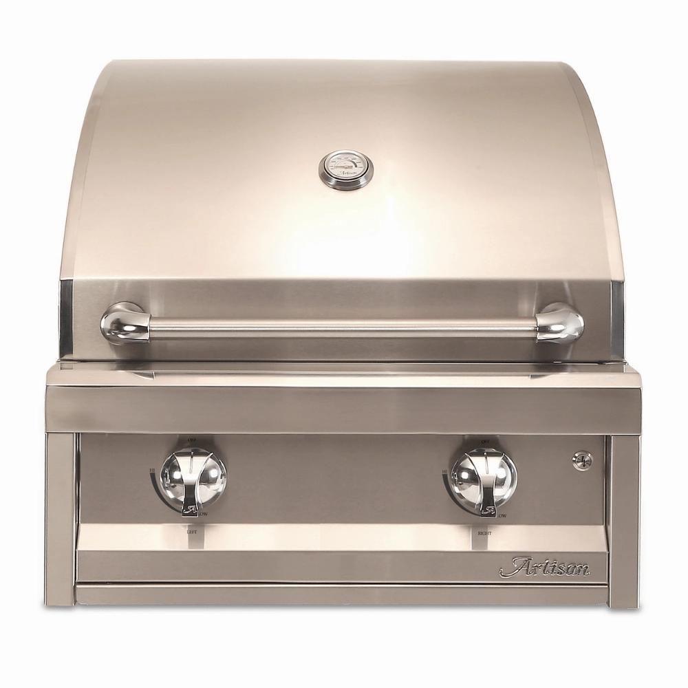 Artisan 26-Inch 2-Burner Built-In American Eagle Gas Grill AAEP-26-NG/LP stainless steel BBQ grill with side table