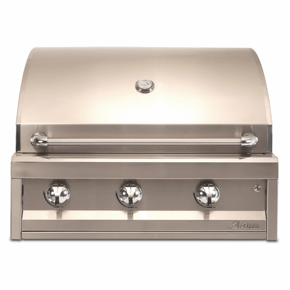 Artisan 32-Inch 3-Burner Built-In American Eagle Gas Grill AAEP-32-NG/LP stainless steel BBQ grill with side table