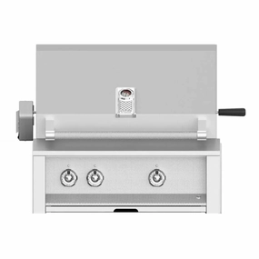 Aspire by Hestan 30 inch Liquid Propane Gas Grill with Burners and Rotisserie EABR30-LP stainless steel BBQ grill with side table
