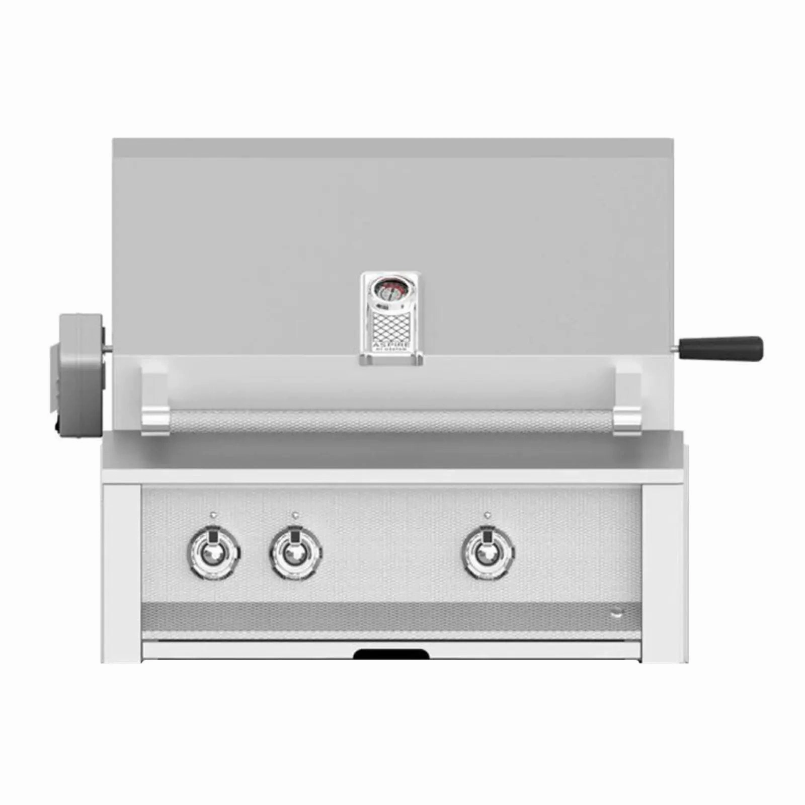 Aspire by Hestan 30 inch Liquid Propane Gas Grill with Burners and Rotisserie EABR30-LP stainless steel BBQ grill with side table