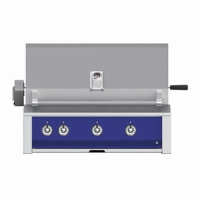 Aspire by Hestan 36-inch Liquid Propane Grill 3 U-Burners with Rotisserie EABR36-LP-BU stainless steel BBQ grill with side table