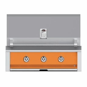 Aspire by Hestan 36-Inch Natural Gas Grill with Dual Burner and Sear EMB36-NG-OR stainless steel BBQ grill with side table