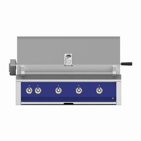 Aspire by Hestan 42 inch Liquid Propane Grill with 4 U-Burners and Rotisserie EABR42-LP-BU stainless steel BBQ grill with side table