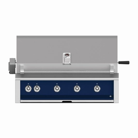 Aspire by Hestan 42 inch Liquid Propane Grill with 4 U-Burners and Rotisserie EABR42-LP-DB stainless steel BBQ grill with side table