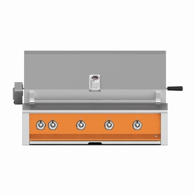 Aspire by Hestan 42 inch Liquid Propane Grill with 4 U-Burners and Rotisserie EABR42-LP-OR stainless steel BBQ grill with side table