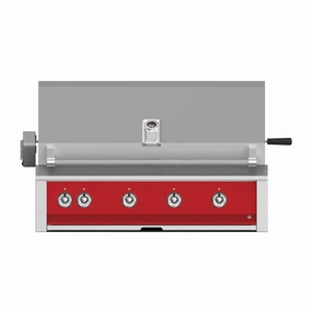 Aspire by Hestan 42 inch Liquid Propane Grill with 4 U-Burners and Rotisserie EABR42-LP-RD stainless steel BBQ grill with side table