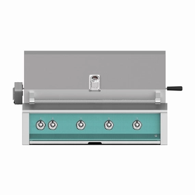 Aspire by Hestan 42-Inch Natural Gas Grill with 4 U-Burners and Rotisserie EABR42-NG-TQ stainless steel BBQ grill with side table