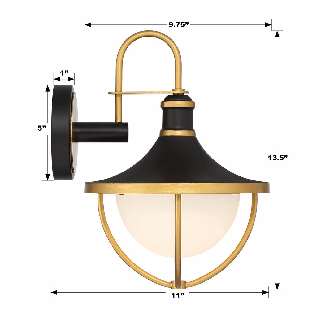 Atlas One Light Outdoor Wall Sconce Matte Black   Textured Gold