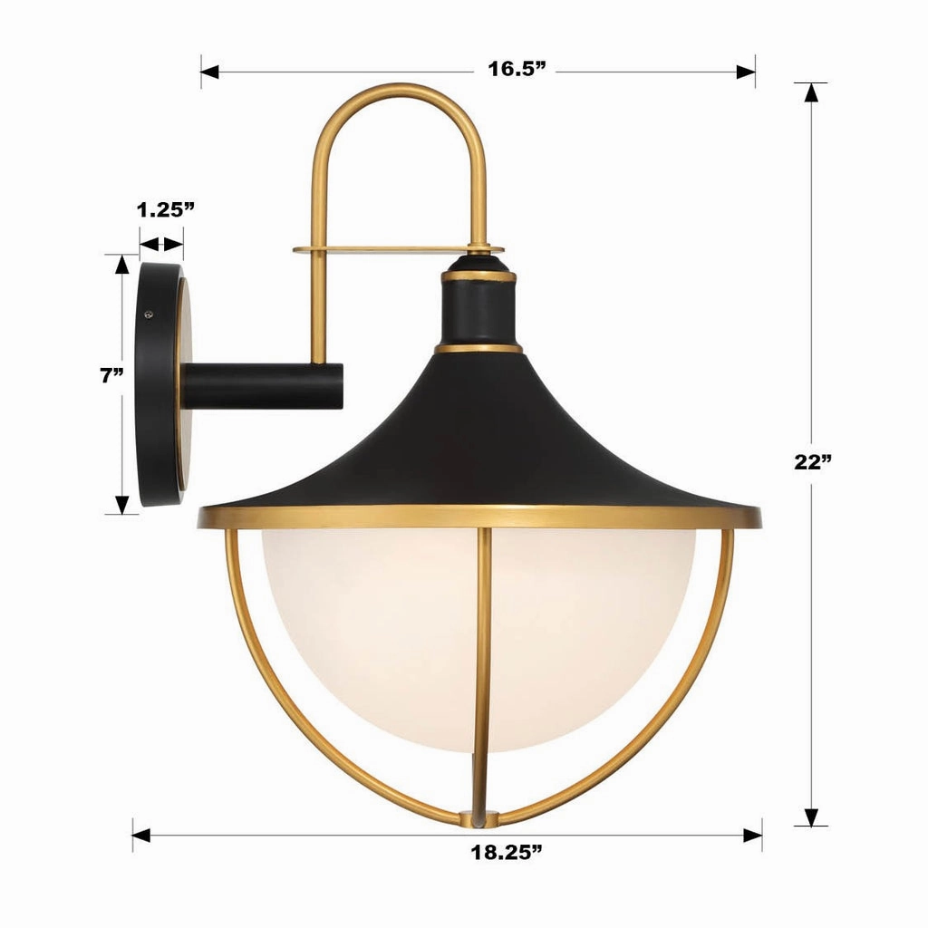 Atlas Three Light Outdoor Wall Sconce Matte Black   Textured Gold