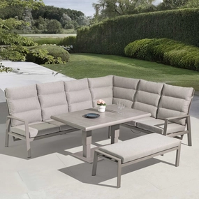 Barbados - Corner Reclining Sofa Dining Set With Rising Table In Grey Aluminuim & Ceramic Topaluminum alloy outdoor sofa set