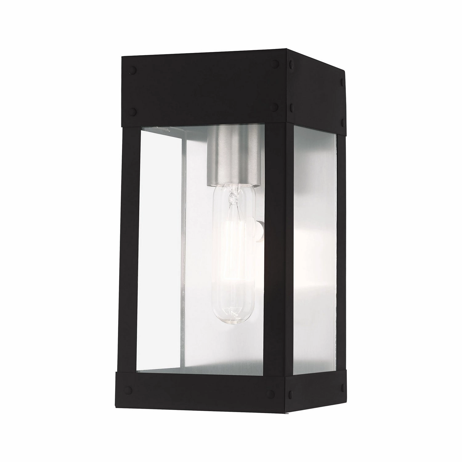 Barrett One Light Outdoor Wall Lantern Black w/ Brushed Nickel w/ Brushed Nickel Stainless SteelOutdoor wall sconces with motion sensor