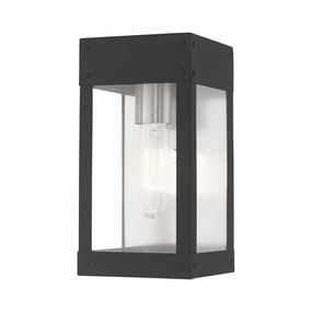 Barrett One Light Outdoor Wall Lantern Scandinavian Gray w/ Brushed Nickel w/ Brushed Nickel Stainless SteelOutdoor wall sconces with motion sensor