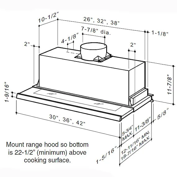 Best Range Hoods U10242SBE 42" Stainless Steel Built-In Range Hood With External Blower Options
