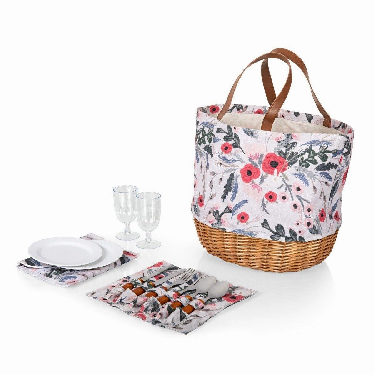 Hot Sale Frenzy Canvas & Wicker Picnic Bag - Available In 3 Color Patterns
