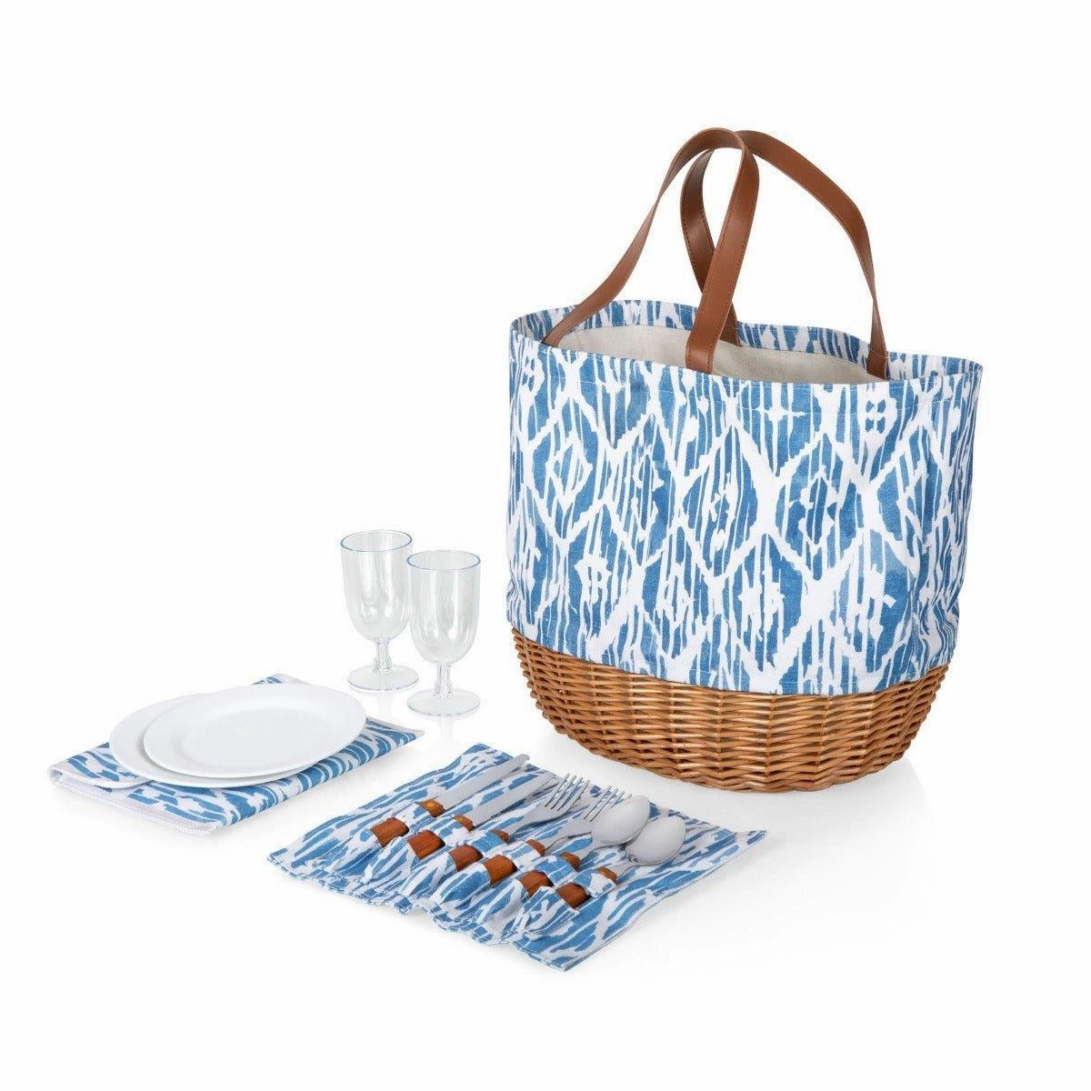 Weekend Sale Special Online Exclusive Offer Canvas & Wicker Picnic Bag - Available In 3 Color Patterns