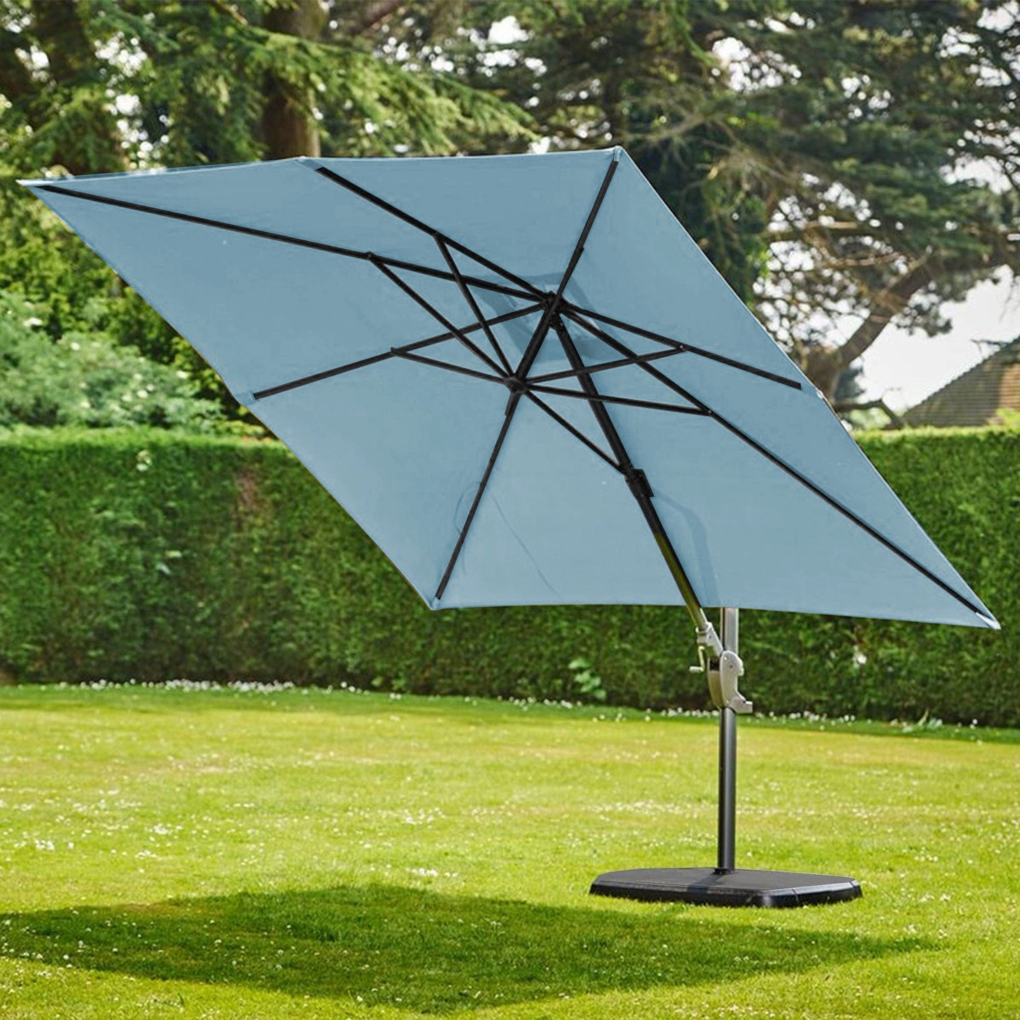 Biarritz - 3m x 3m Square Parasol In Duck Egg Blue With Sand & Water Base