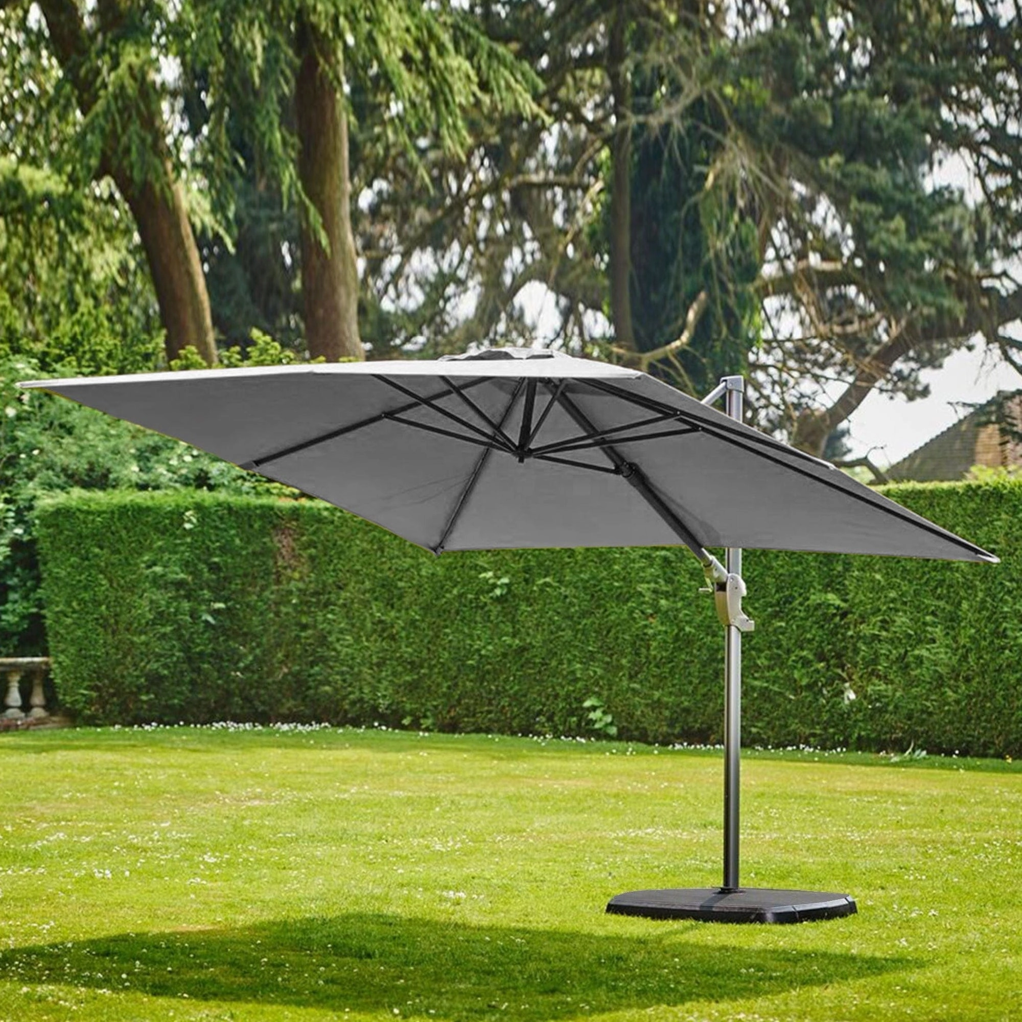 Biarritz - 3m x 3m Square Parasol Inc Cover In Grey With Sand & Water Base