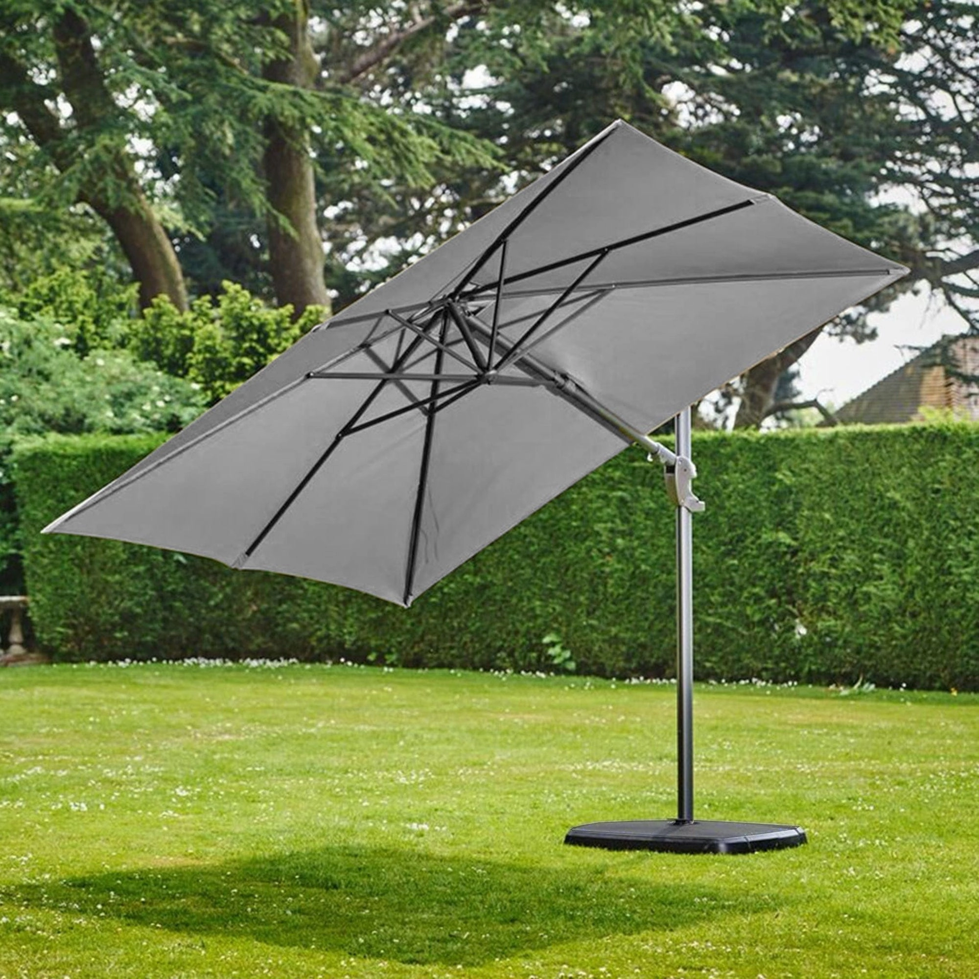Biarritz - 3m x 3m Square Parasol Inc Cover In Grey With Sand & Water Base