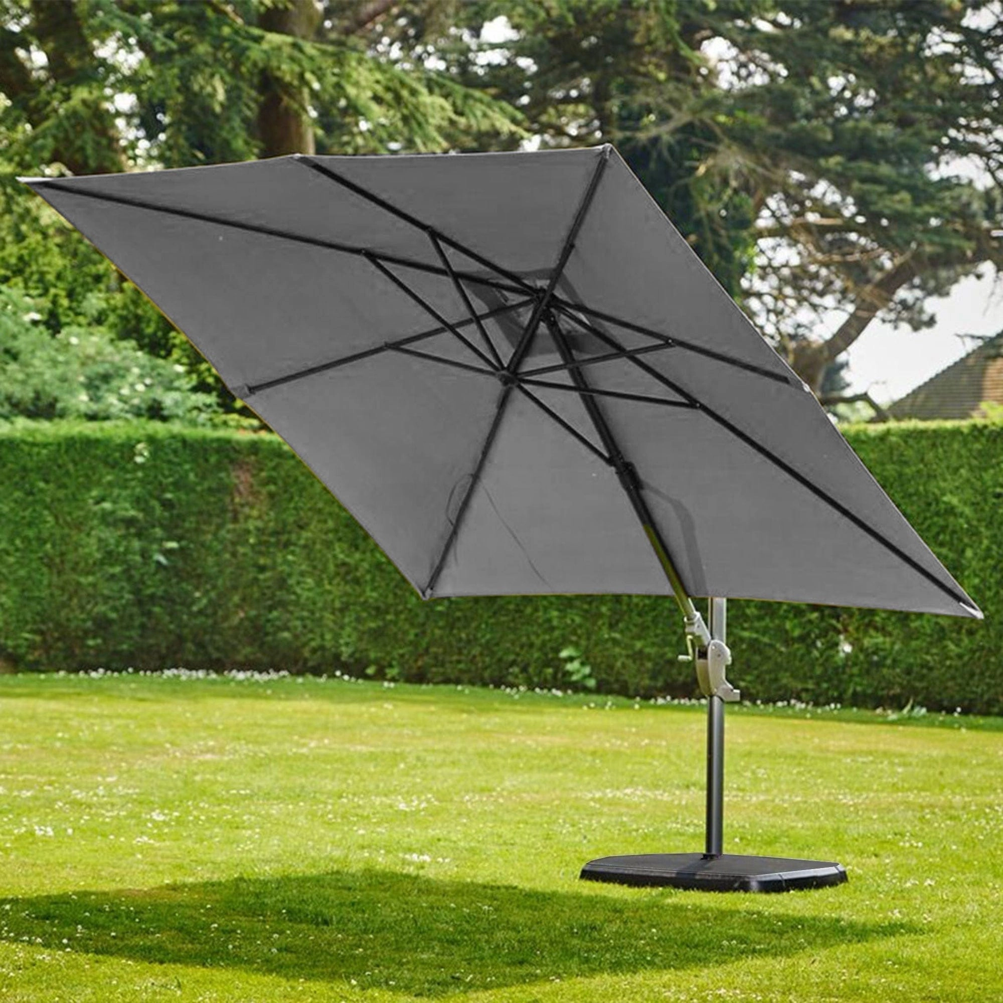 Biarritz - 3m x 3m Square Parasol Inc Cover In Grey With Sand & Water Base