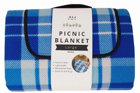 Blue Check Outdoor Picnic Blanket With Waterproof Reverse And Soft Fleece Top Last Chance Steal