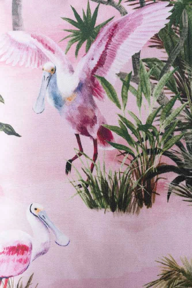 Blush Pink Palms & Tropical Birds Outdoor Cushion