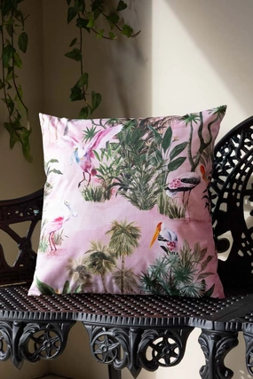 Blush Pink Palms & Tropical Birds Outdoor Cushionwaterproof outdoor patio rug