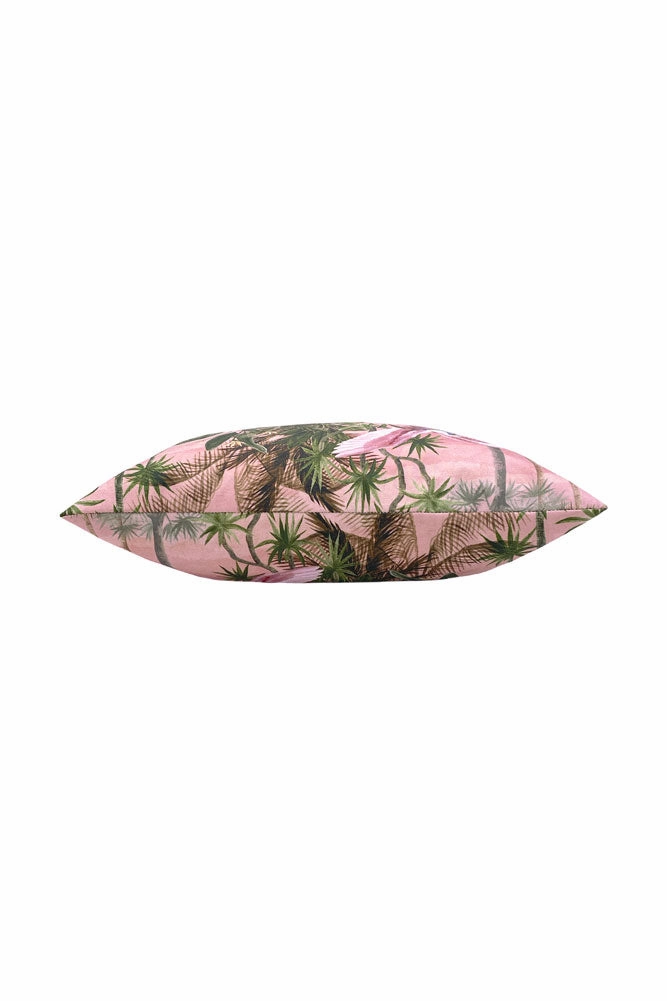 Blush Pink Palms & Tropical Birds Outdoor Cushion