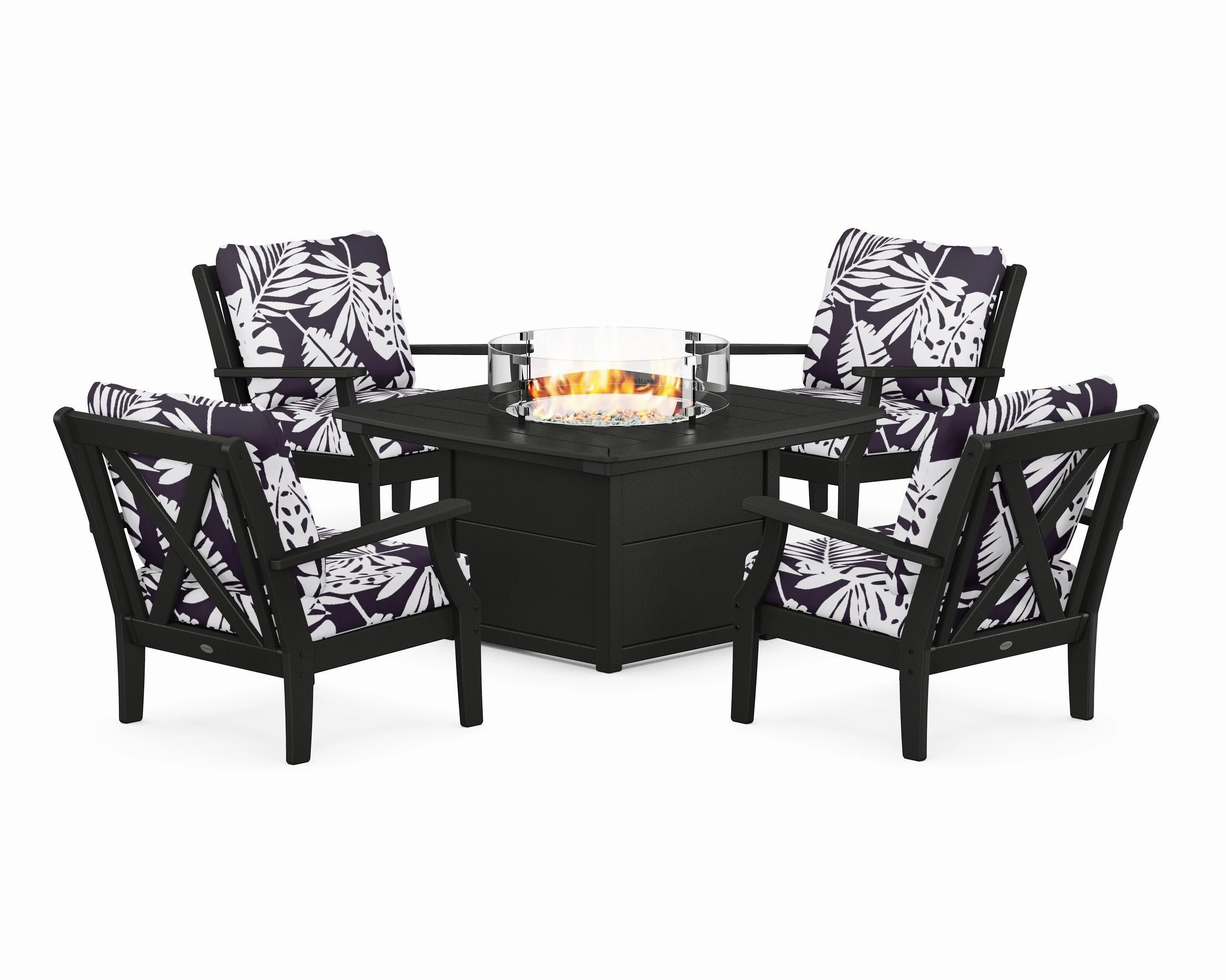 Braxton 5-Piece Deep Seating Conversation Set with Fire Pit Table