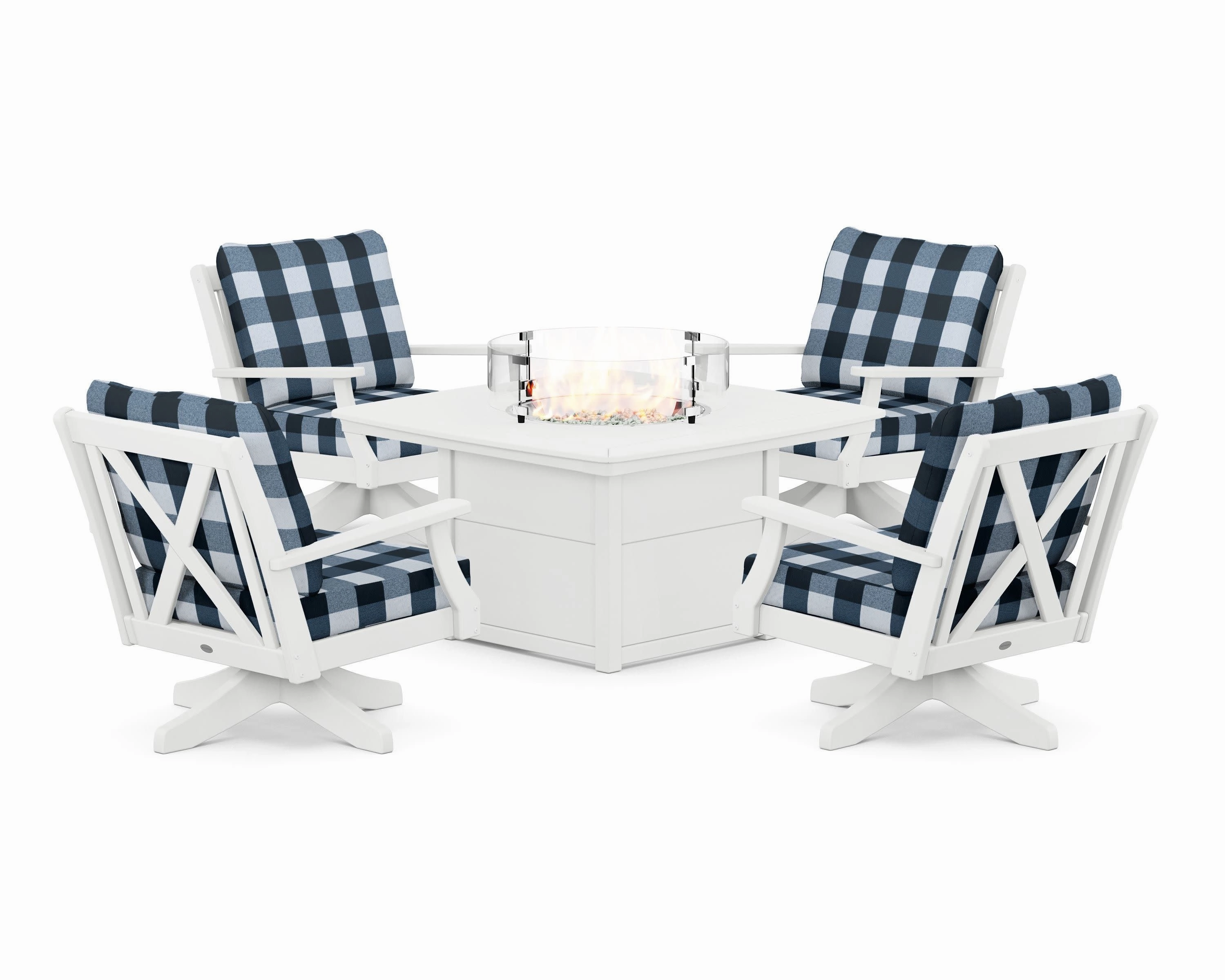 Braxton 5-Piece Deep Seating Swivel Conversation Set with Fire Pit Table