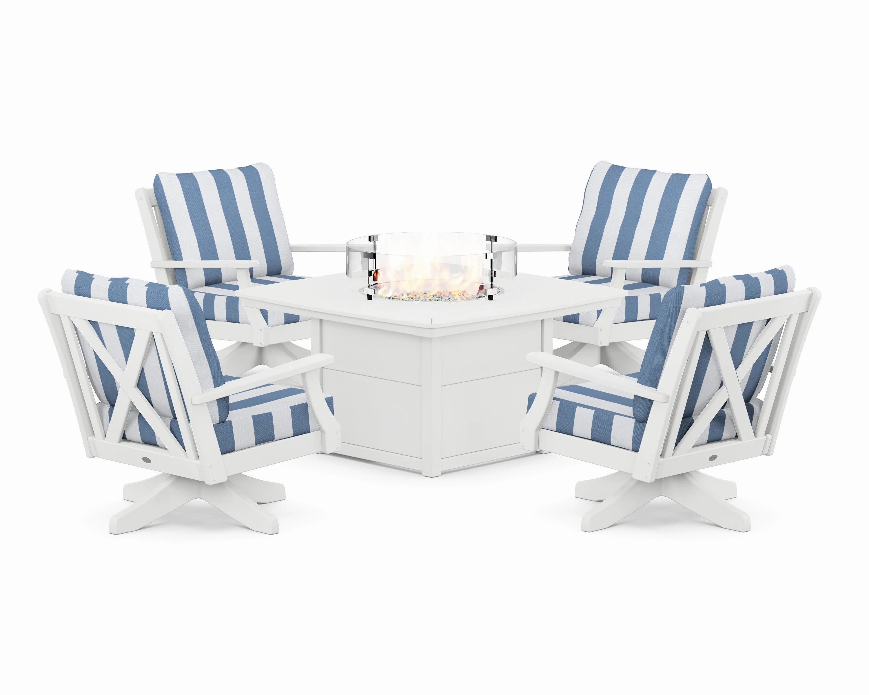 Braxton 5-Piece Deep Seating Swivel Conversation Set with Fire Pit Table