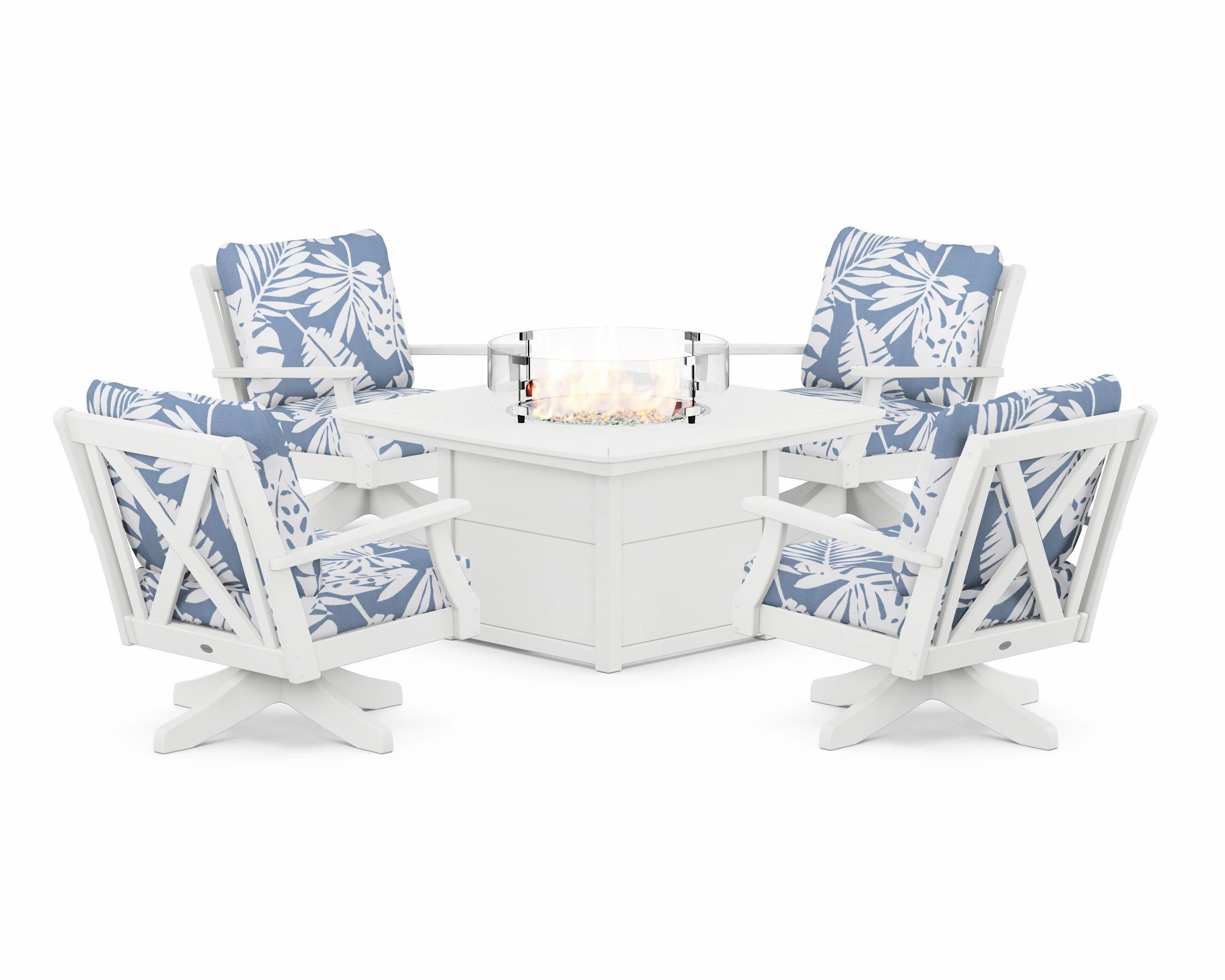 Braxton 5-Piece Deep Seating Swivel Conversation Set with Fire Pit Table