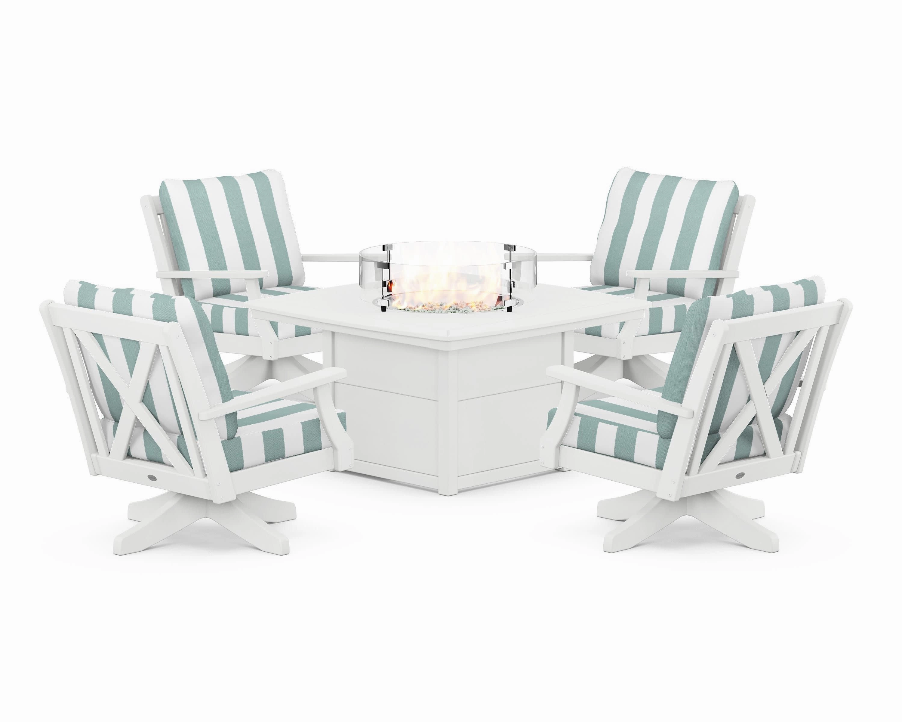 Braxton 5-Piece Deep Seating Swivel Conversation Set with Fire Pit Table