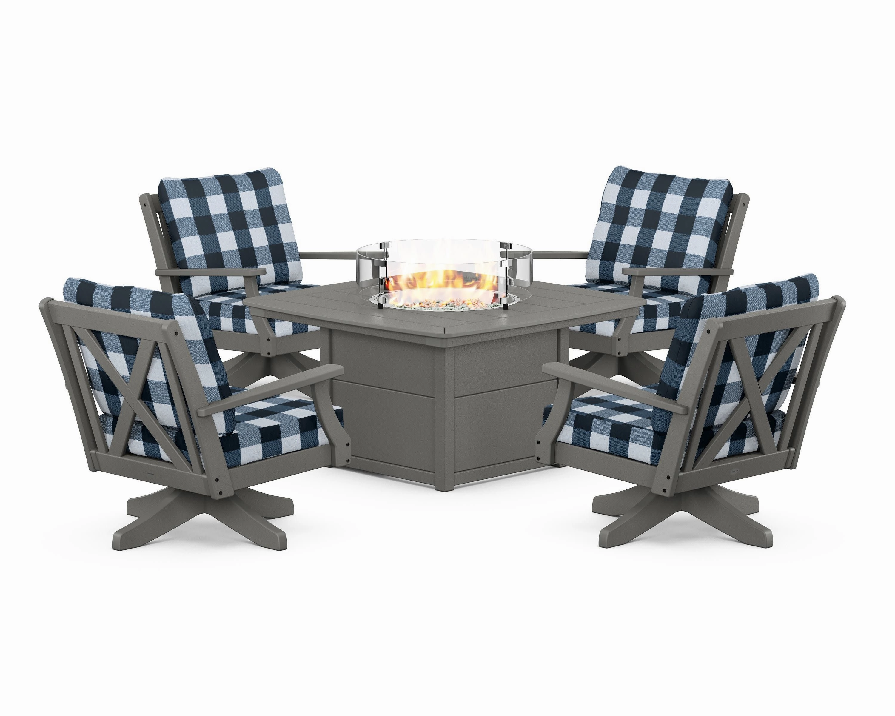 Braxton 5-Piece Deep Seating Swivel Conversation Set with Fire Pit Table